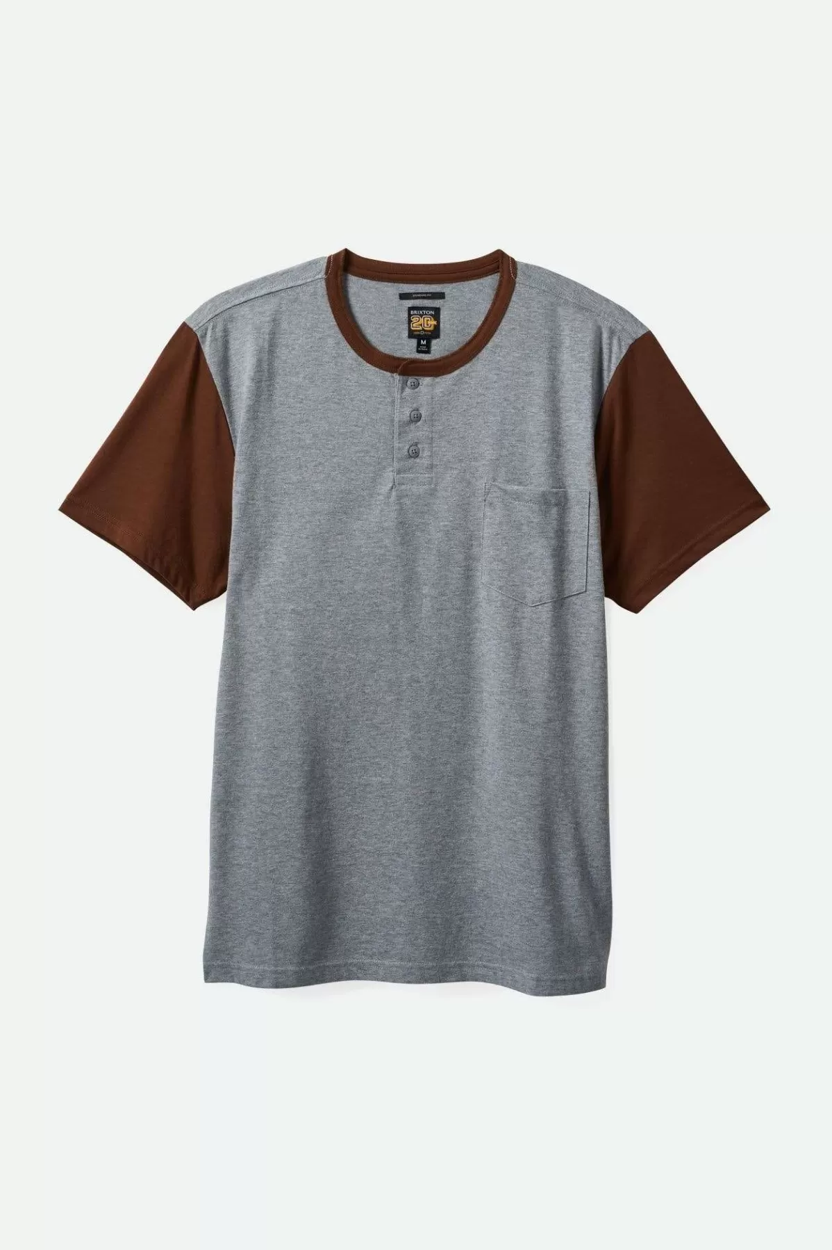 T-Shirts | Polos & Henleys-Brixton 20th Anniversary Detroit Henley Pocket T-Shirt Heather Grey/Pinecone Brown