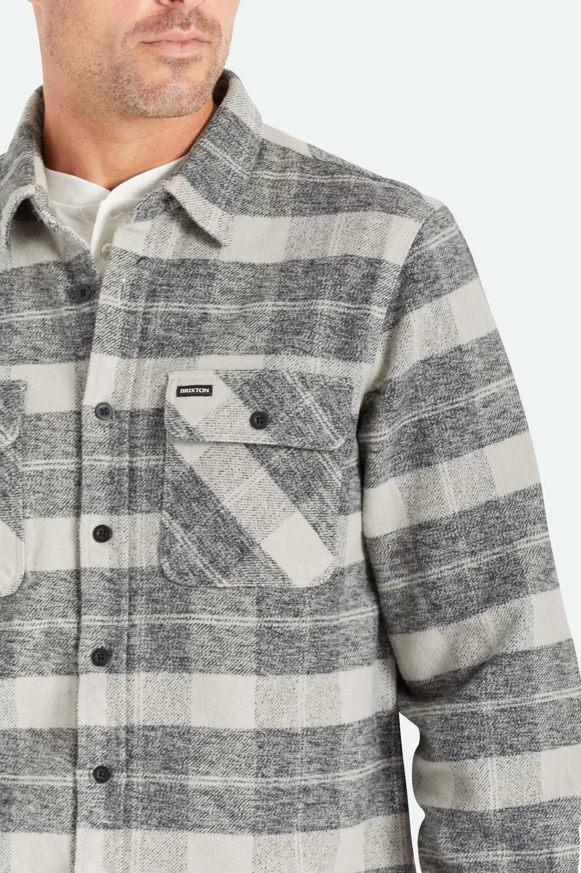 Flannels | Button Ups-Brixton Bowery Heavyweight L/S Flannel Black/Charcoal