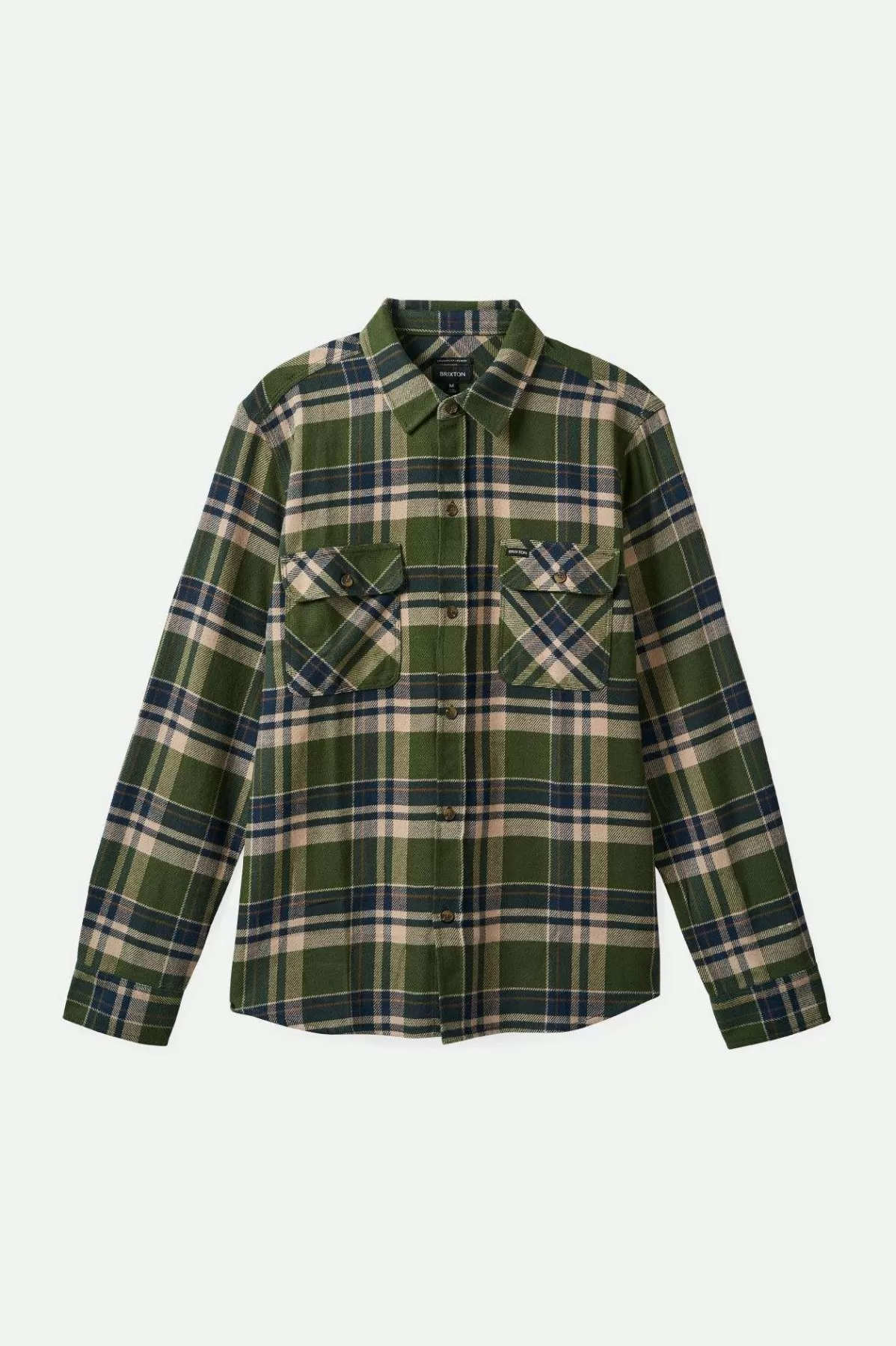 Flannels | Button Ups-Brixton Bowery L/S Flannel Cypress Green/Washed Navy/Whitecap