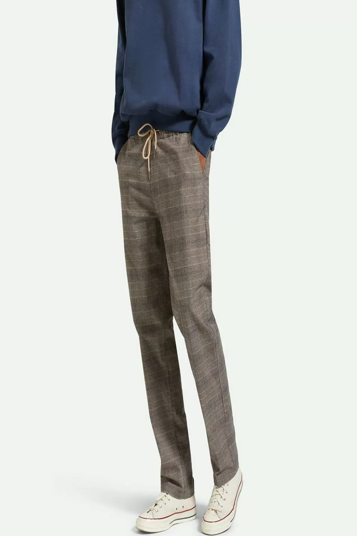 Pants & Chinos-Brixton Broadway Houndstooth E-waist Relaxed Pant Brown/Cream Houndstooth