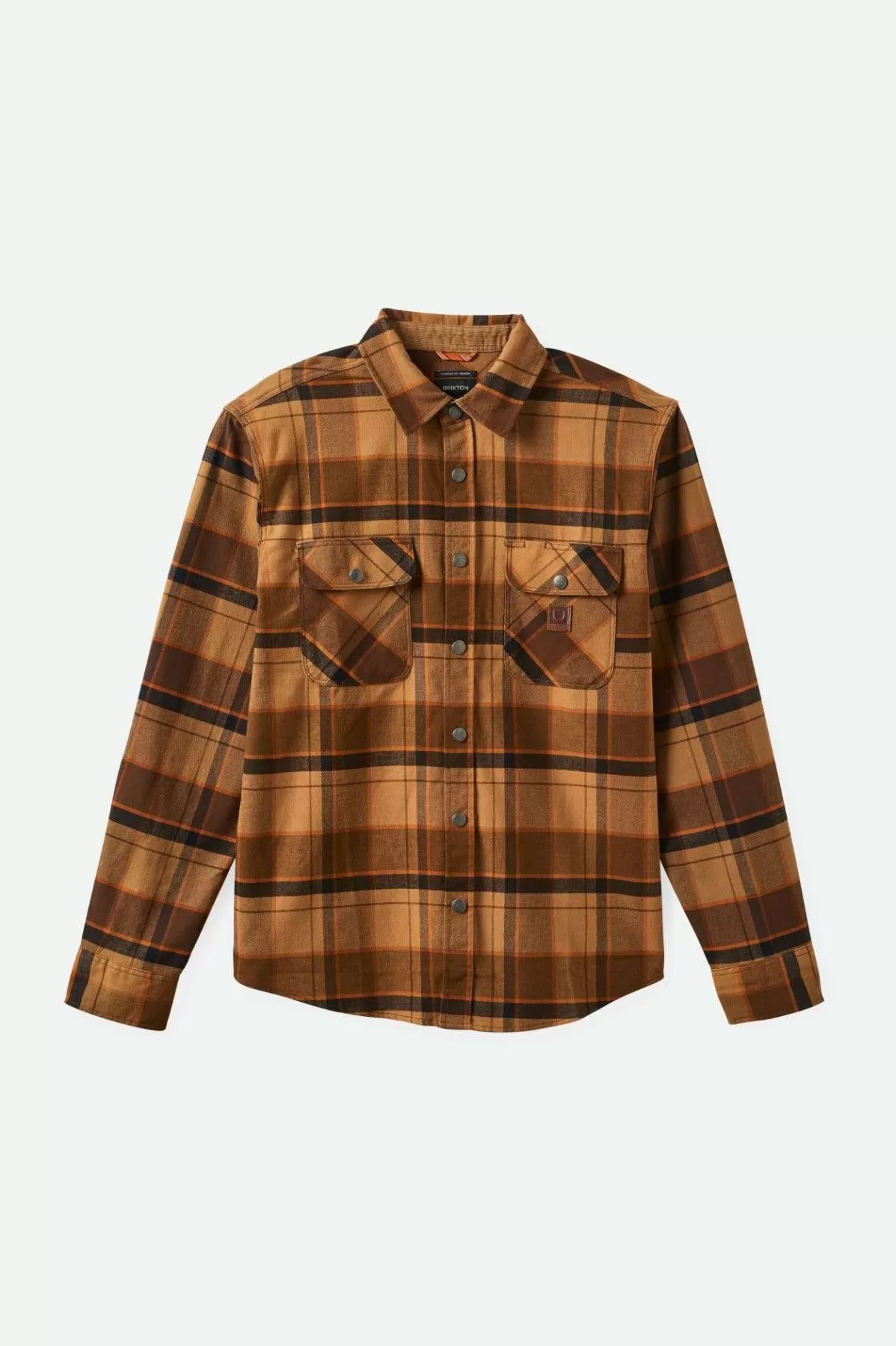 Flannels | Button Ups-Brixton Builders Bowery Stretch Water Resistant L/S Flannel Burro Brown/Pinecone Brown/Black