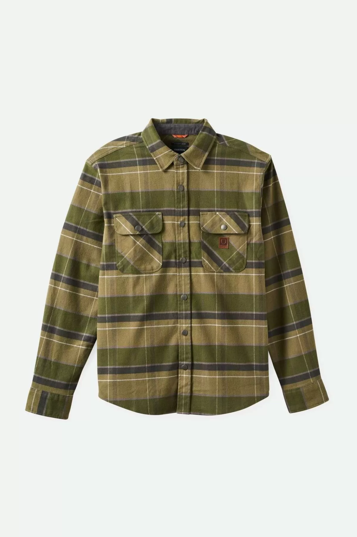 Flannels | Button Ups-Brixton Builders Bowery Stretch Water Resistant L/S Flannel Dill/Olive Surplus/Washed Black