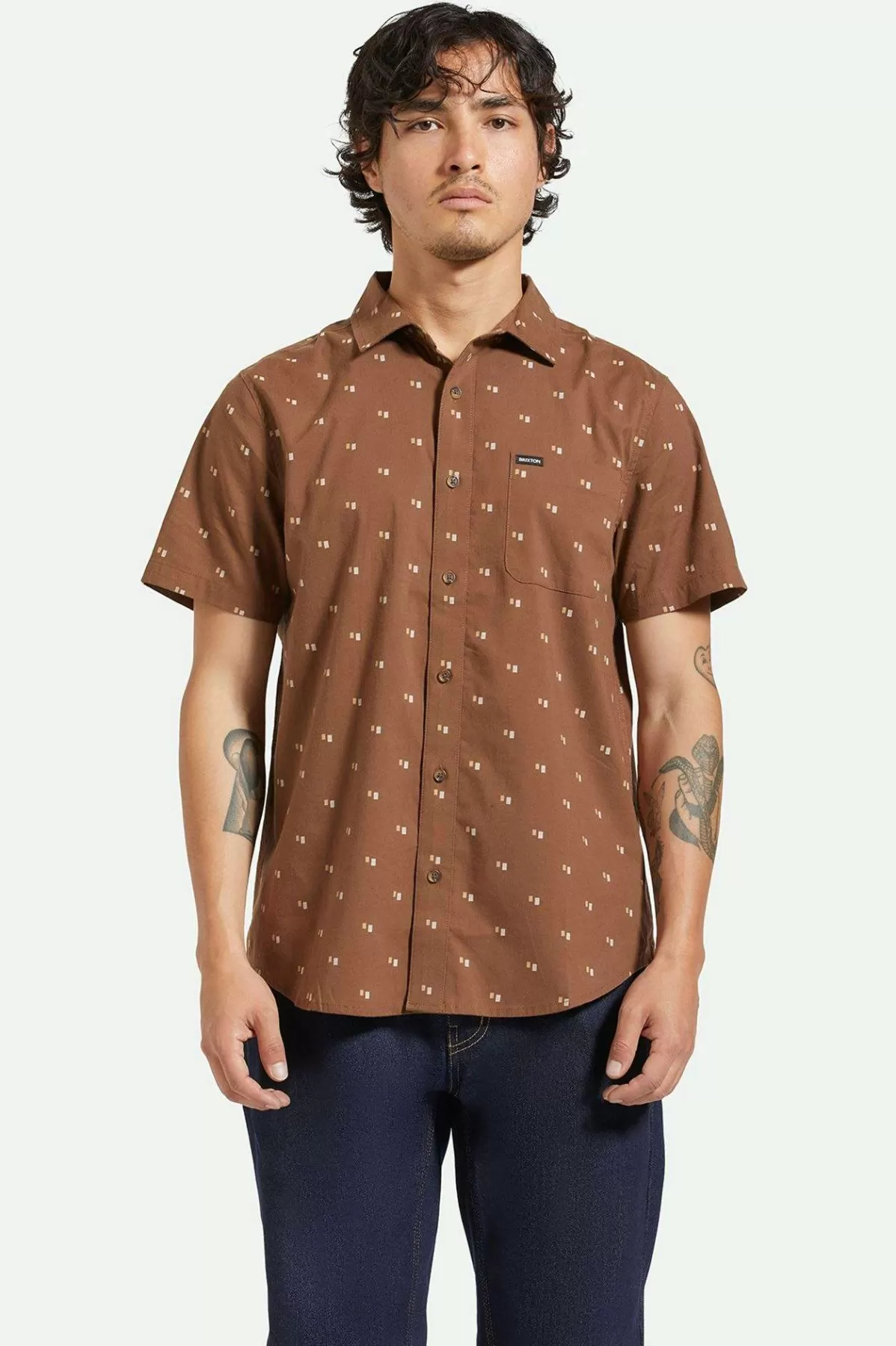 Button Ups-Brixton Charter Print S/S Woven Shirt Pinecone Brown/Tipping Square