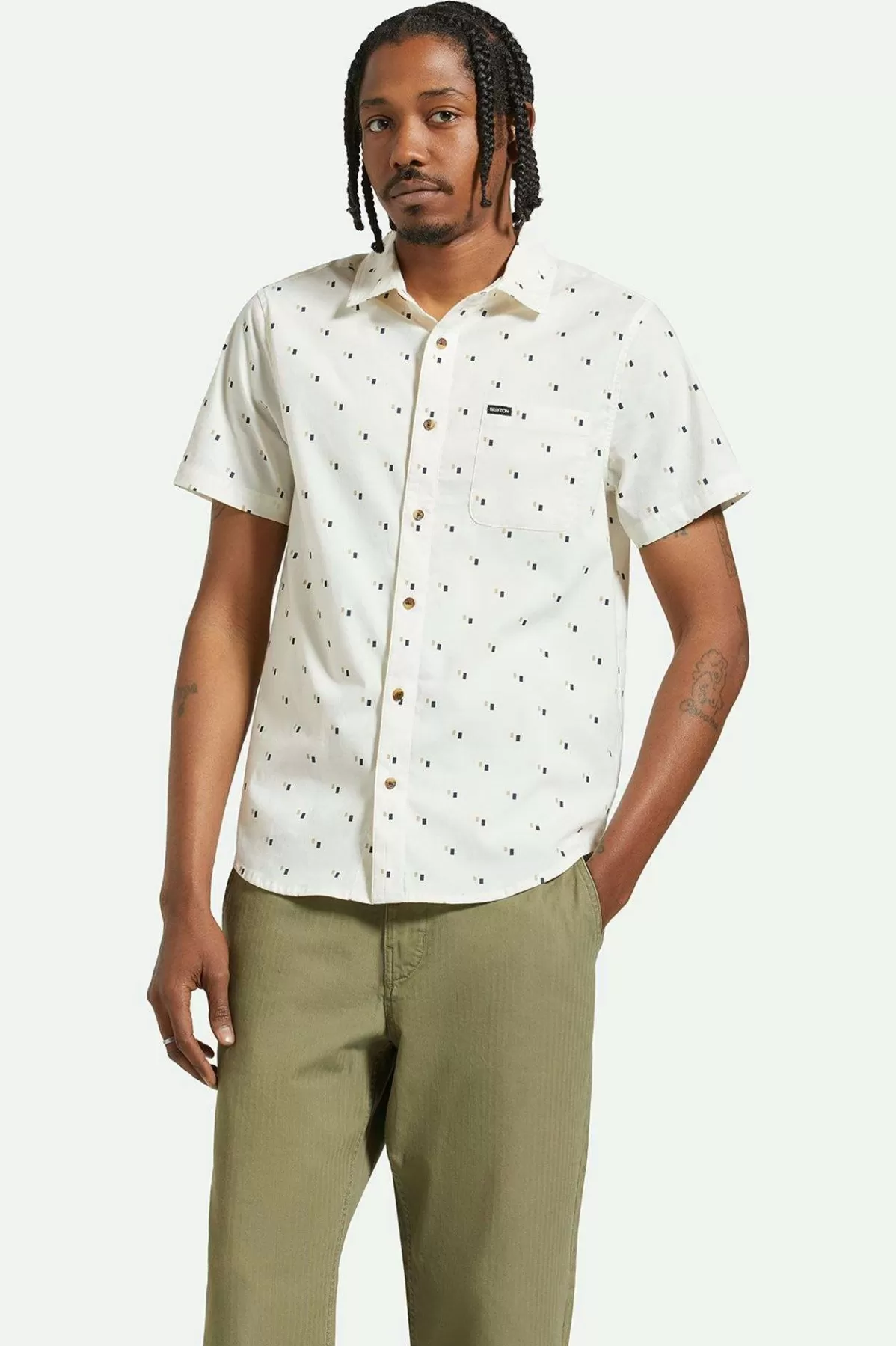 Button Ups-Brixton Charter Print S/S Woven Shirt Off White/Tipping Square