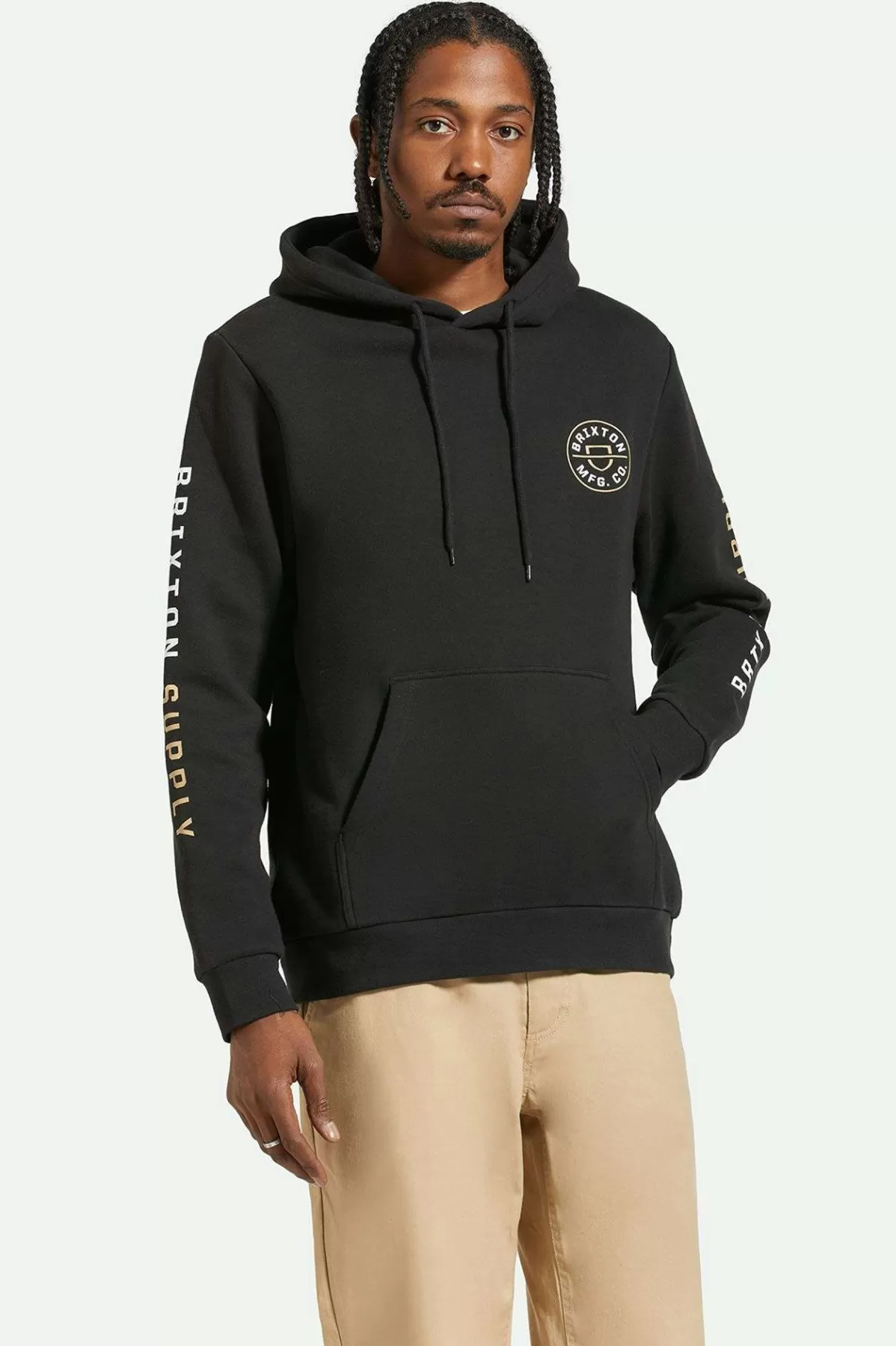 Sweatshirts & Hoodies-Brixton Crest Hoodie Black/Sand/White