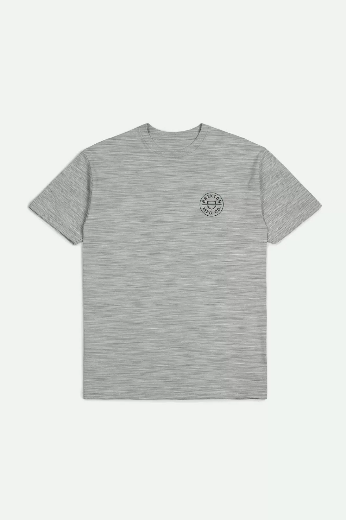 T-Shirts-Brixton Crest II S/S Standard T-Shirt Heather Grey/Washed Black/Pine Needle