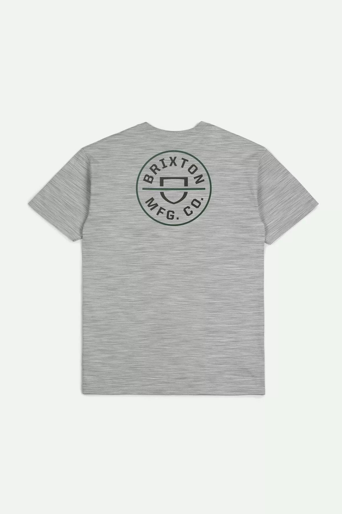 T-Shirts-Brixton Crest II S/S Standard T-Shirt Heather Grey/Washed Black/Pine Needle