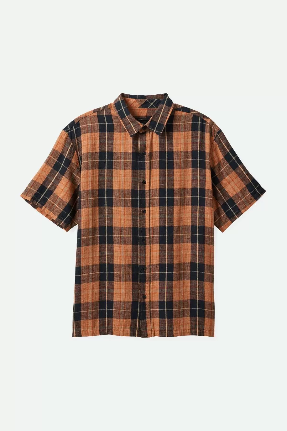 Button Ups-Brixton Cru Linen Blend Relaxed S/S Woven Shirt Black/Rust Orange