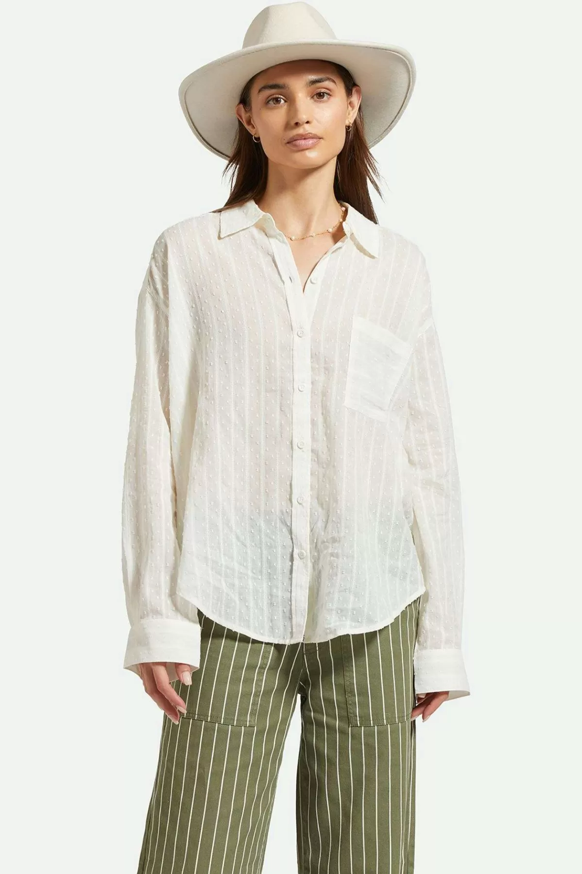 Tops-Brixton East Side L/S Boxy Woven Shirt White