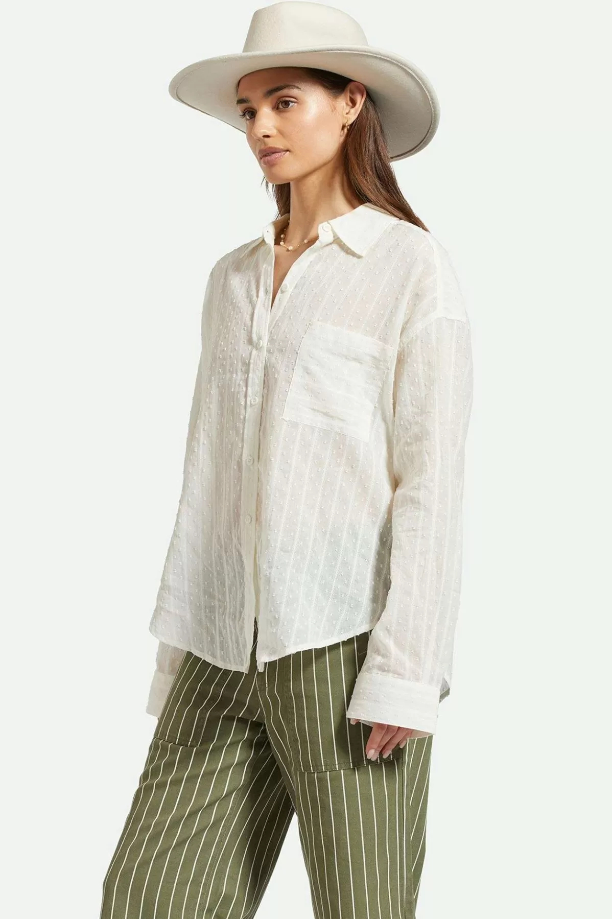 Tops-Brixton East Side L/S Boxy Woven Shirt White