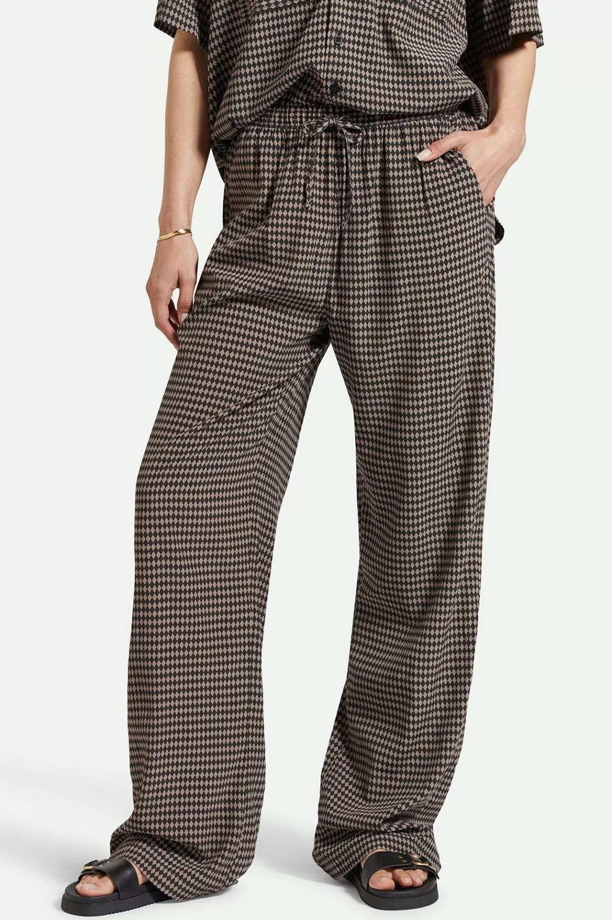 Pants & Shorts-Brixton Hudson Lounge Pant Washed Black/Cinder Grey Diamond Check