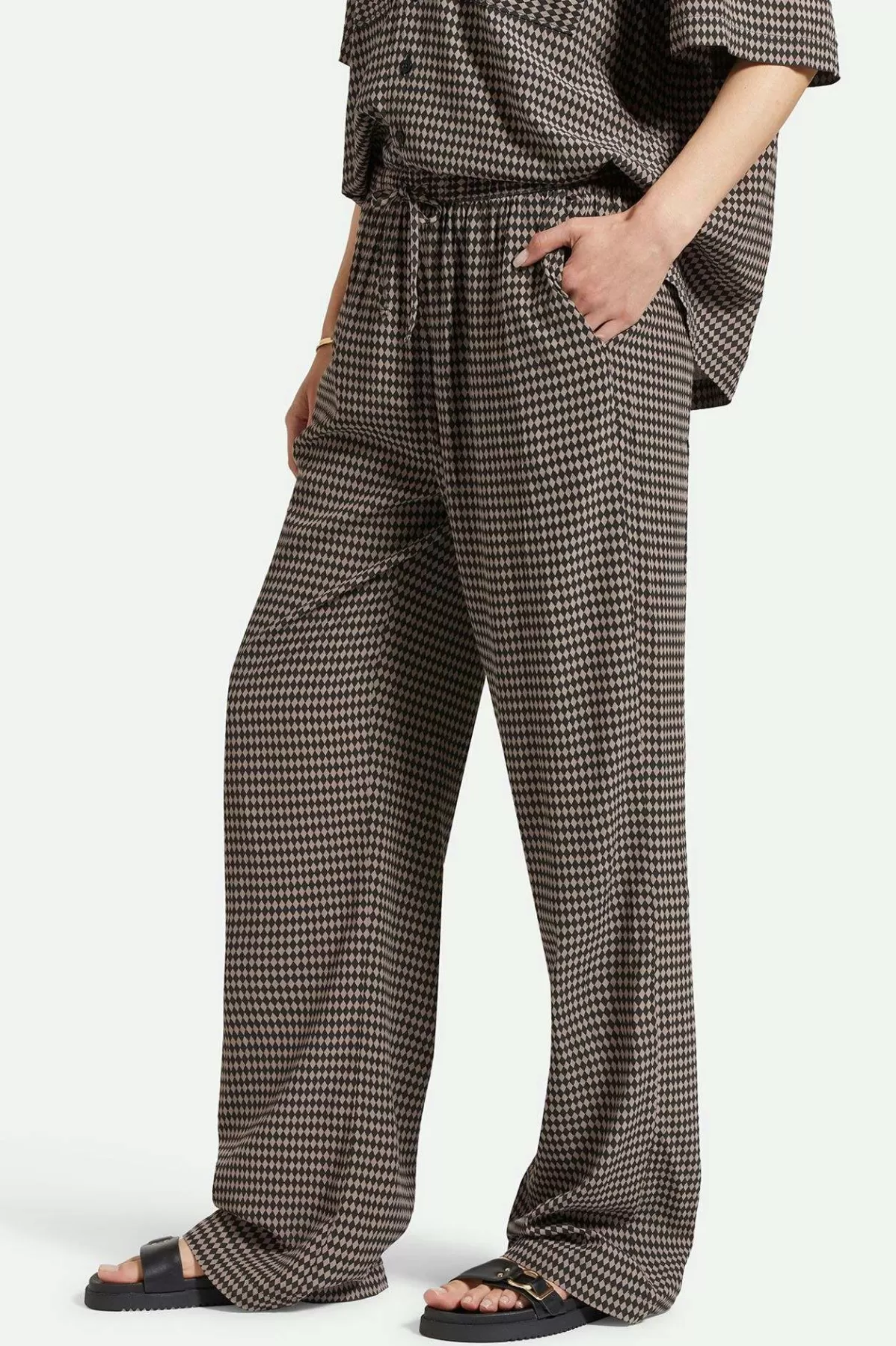 Pants & Shorts-Brixton Hudson Lounge Pant Washed Black/Cinder Grey Diamond Check