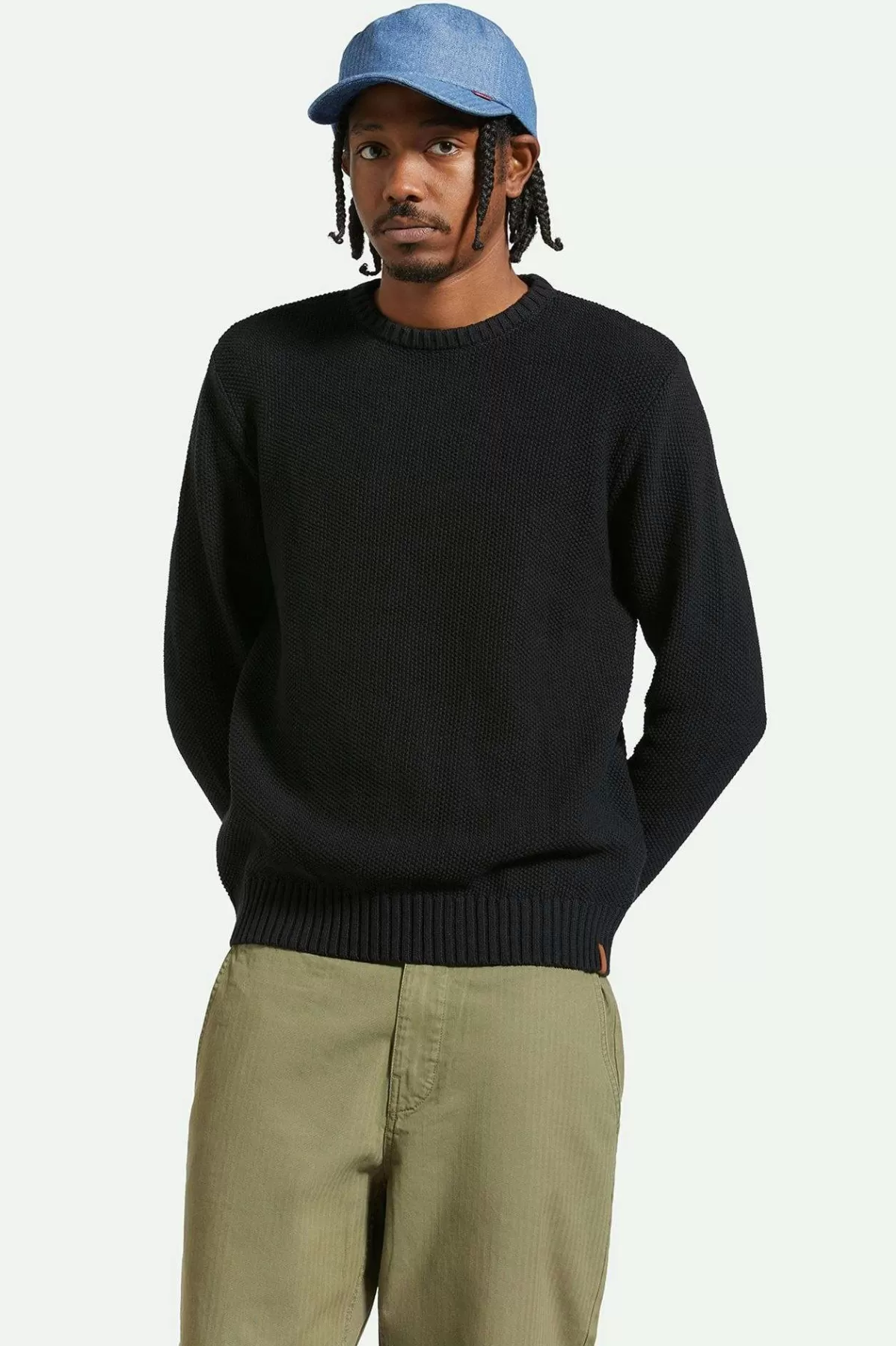 Sweatshirts & Hoodies-Brixton Jacques Waffle Knit Sweater Black