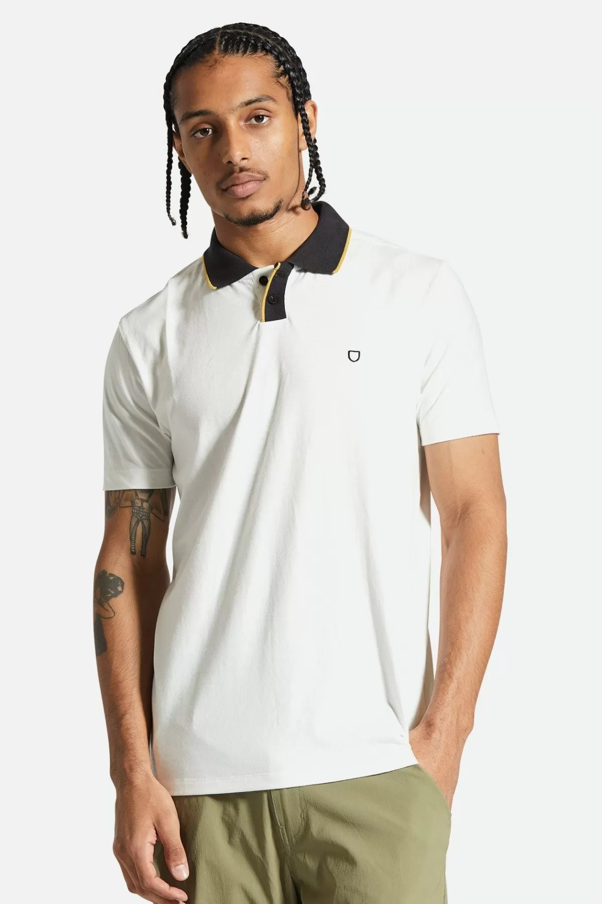 Polos & Henleys-Brixton Mod Flex S/S Polo Off White/Black