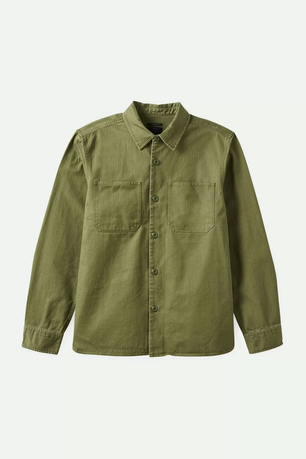 Button Ups-Brixton Selden L/S Overshirt Olive Surplus Worn Wash