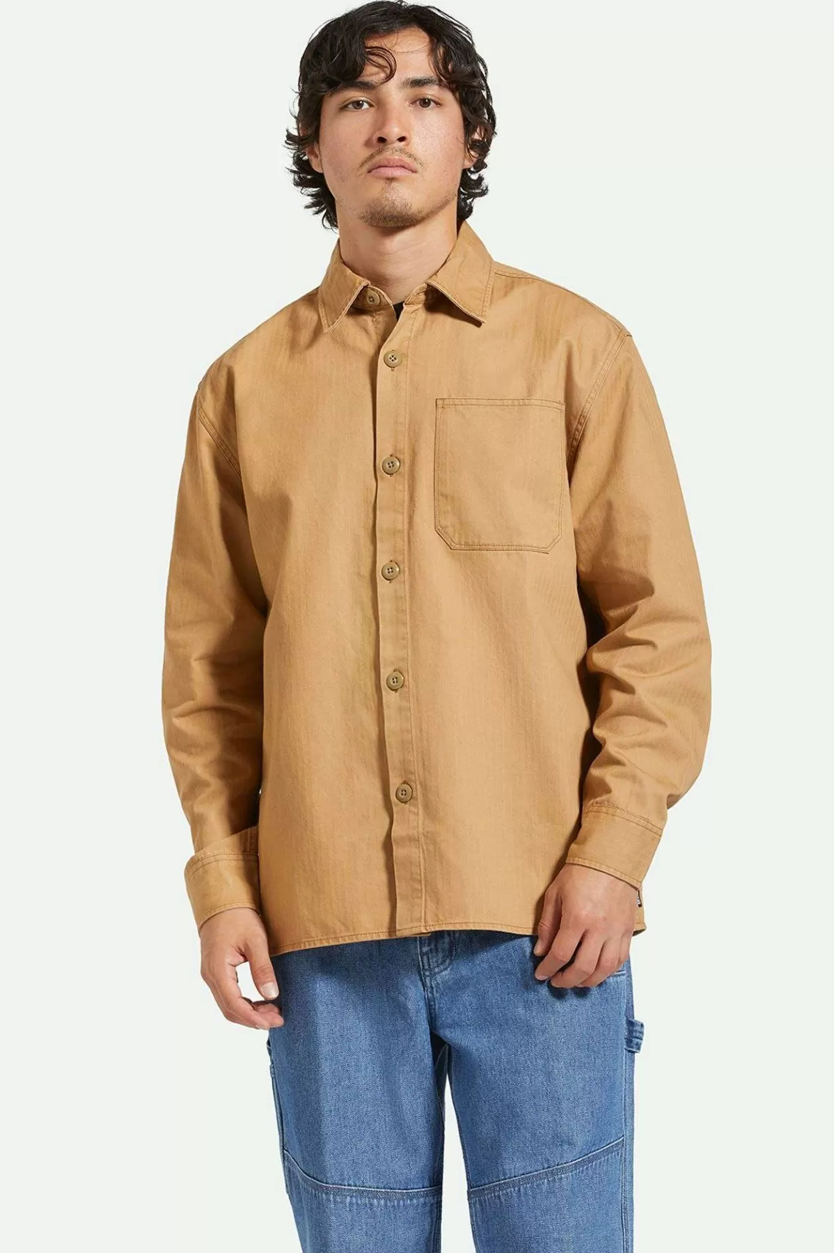 Button Ups-Brixton Selden L/S Overshirt Tobacco Brown Worn Wash