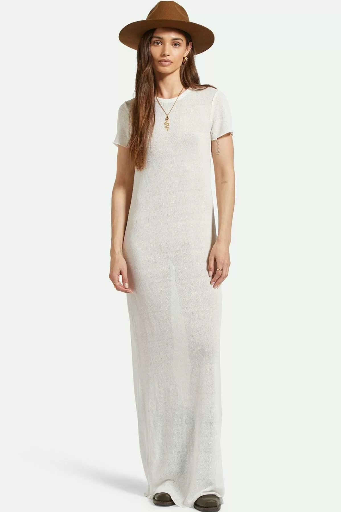 Tops | Dresses-Brixton Sheer Knit Dress Off White