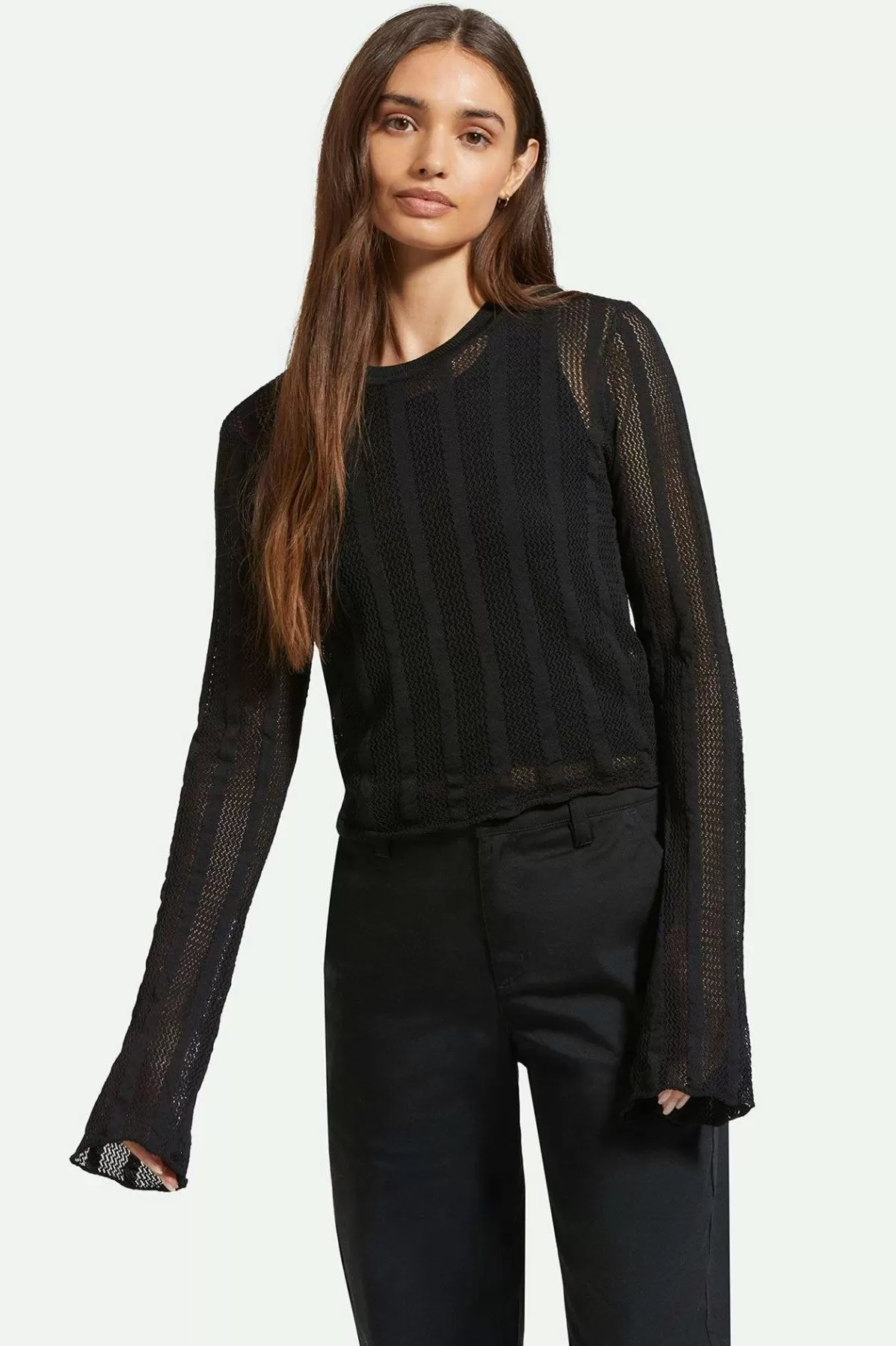 T-Shirts & Tanks | Tops-Brixton Sheer L/S Knit Top Black