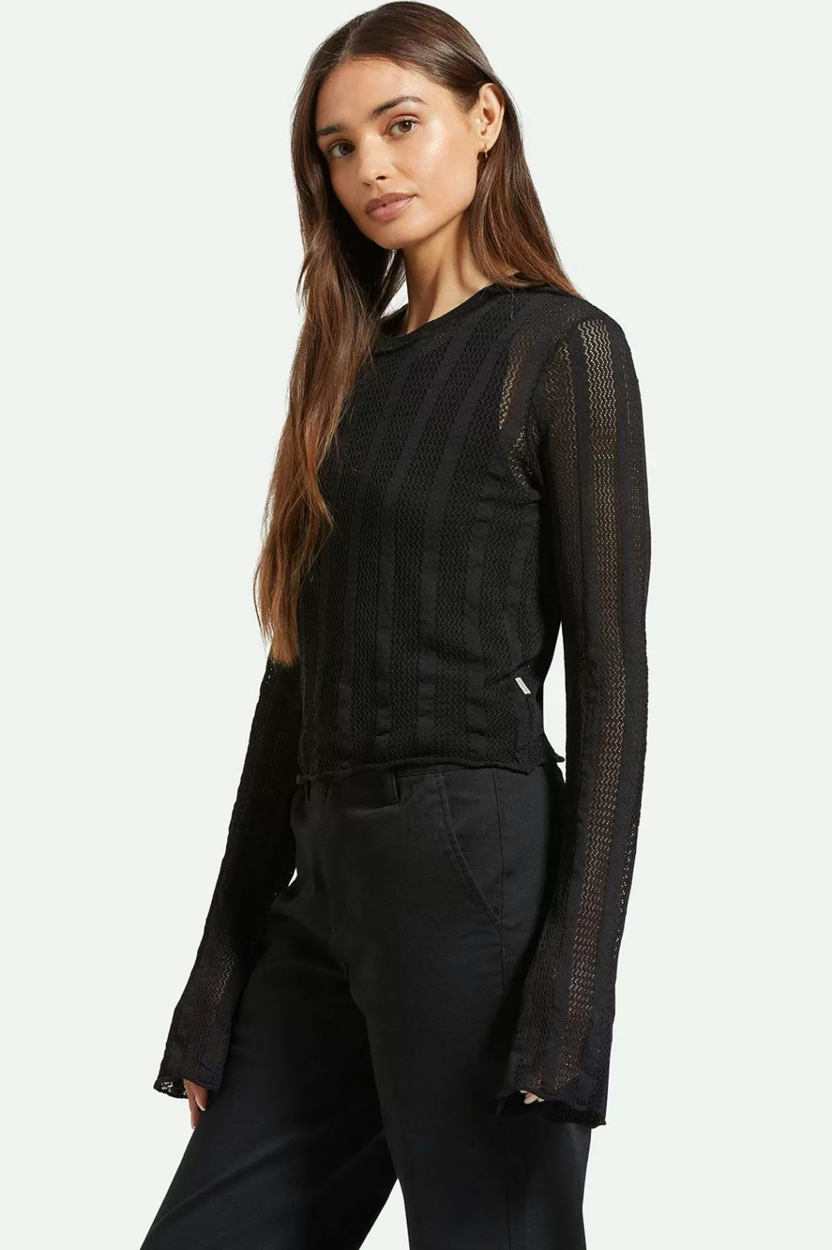 T-Shirts & Tanks | Tops-Brixton Sheer L/S Knit Top Black