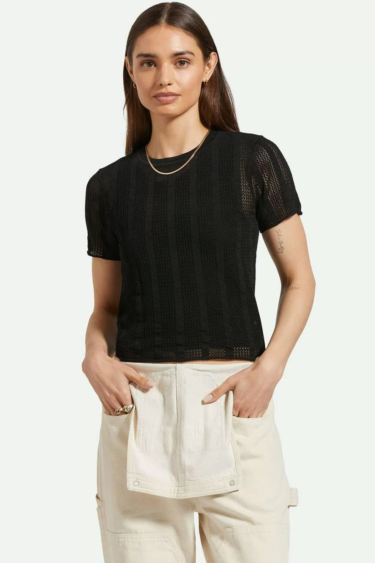 T-Shirts & Tanks | Tops-Brixton Sheer S/S Knit Top Black