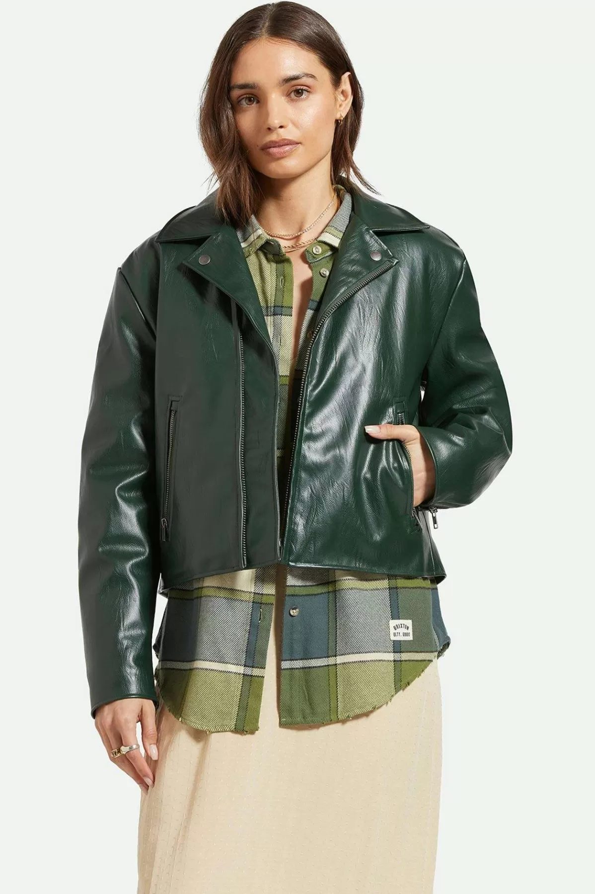 Jackets | Tops-Brixton The Moto Vegan Leather Jacket Pine Needle