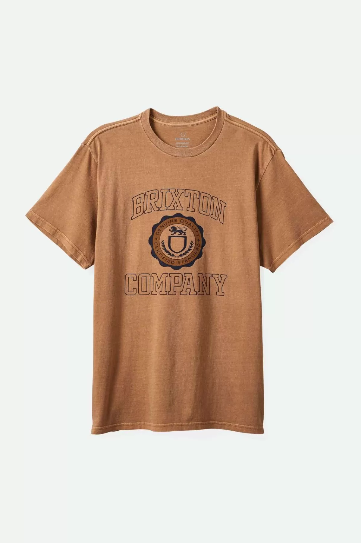 T-Shirts-Brixton University S/S Standard T-Shirt Tobacco Brown Worn Wash