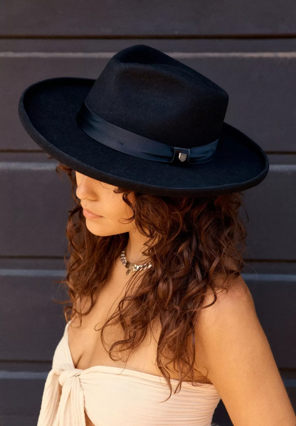 Full Brim & Fedoras | Full Brim & Fedoras-Brixton Victoria Felt Fedora Black/Black Satin