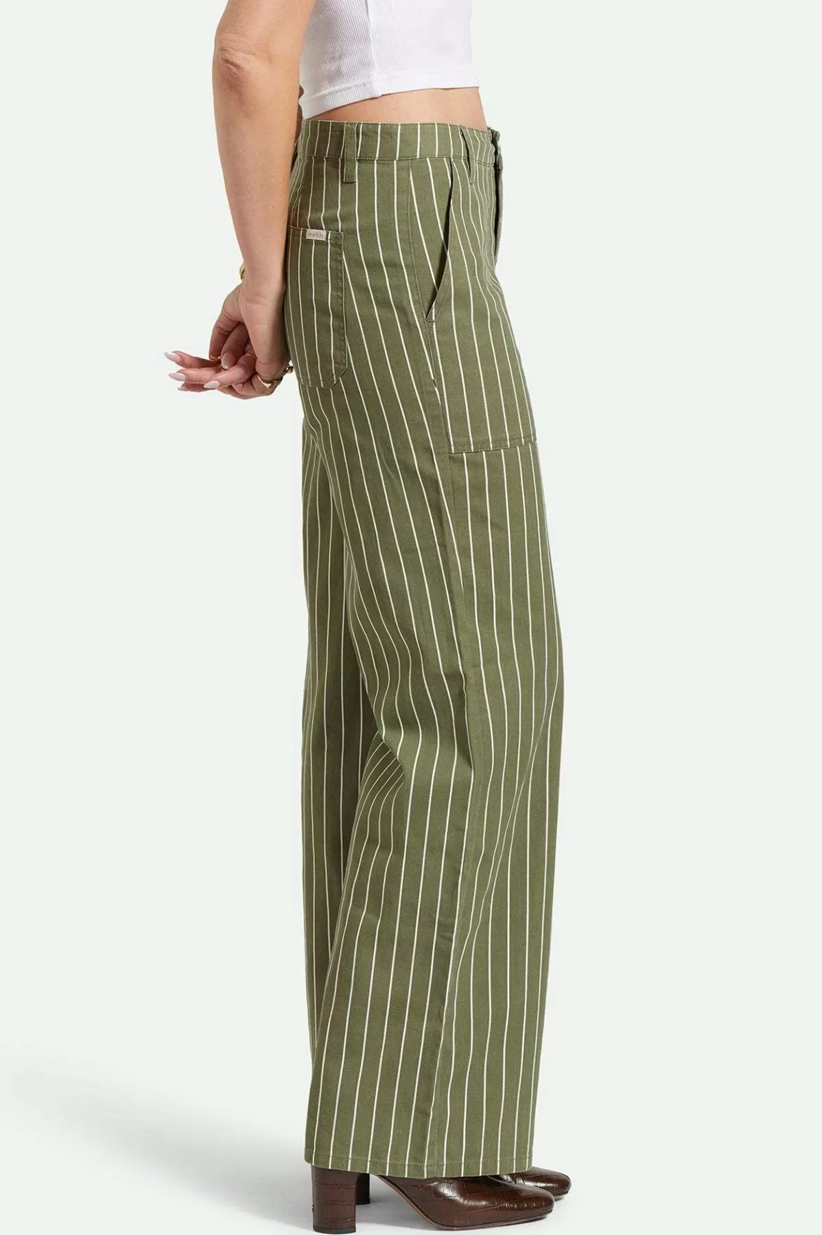 Pants & Shorts-Brixton Vintage Military Lightweight Pant Olive Surplus/Whitecap Pinstripe